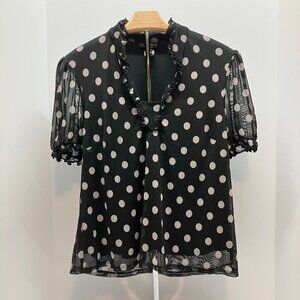 Stitch‎ Collection Womens Black Polka Dot Short Sleeve Lined Blouse Size XL